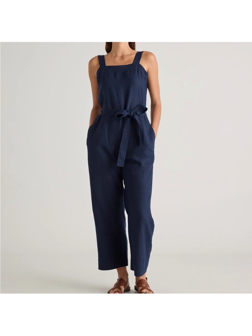 Quince 100% European linen navy jumpsuit